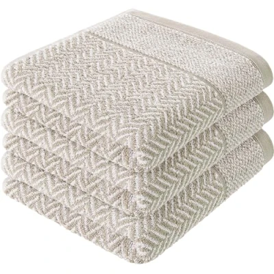 Obrázek herzbach home Sada ručníků 100% bavlna vzorovaná (pískově šedá/bílá, 3 ručníky 50 x 100 cm)