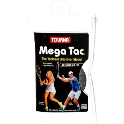 Obrázek Unique Tourna Mega Tac tenisová raketa Tacky Replacement XL Grip černá, balení 10 ks
