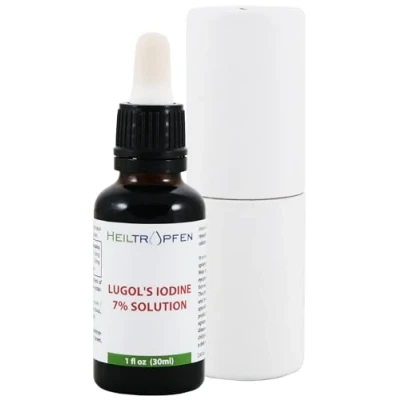 Obrázek Lugolský roztok jódu 7 % 30 ml 21 Lugolova tekutá formulace Obsažené látky ve farmaceutické kvalitě elementárního a 14 jodidu draselného Heiltropfen®