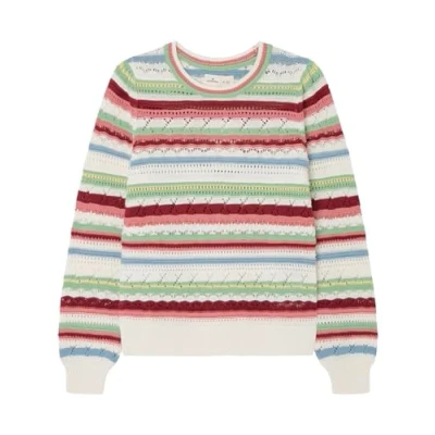 Obrázek SPRINGFIELD Herren Striped Puff Sleeve Sweater with Ribbed Cuffs, Hem and Collar Polo Pullover, White_Print, L