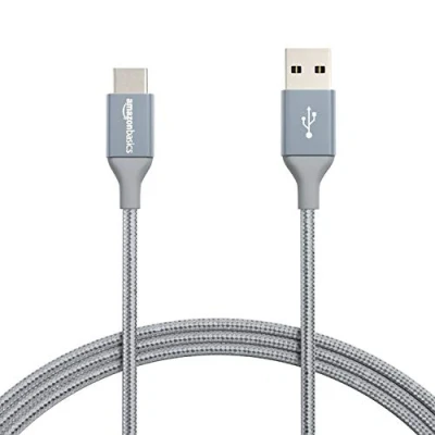 Obrázek Amazon Basics Rychlonabíjecí kabel, USB C na A 2.0, ovinutý nylonovým pletivem, 480 MBit/s, certifikováno IF, pro Apple iPhone 15, iPad, Samsung Galaxy, tablety, laptopy, 1,8 m, tmavě šedá