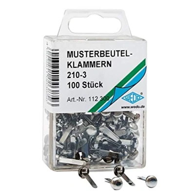 Obrázek Wedo 112300 sponek na sáčky se vzorem (kulatá hlava 210 3 v průhledné dóze SB) 100 kusů, stříbrné