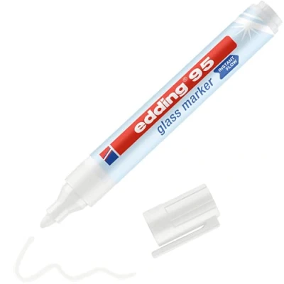 Obrázek edding 95 popisovačů na sklo bílý 1 tužka kulatý hrot 1,53 mm pro psaní a značení skleněných površích jako jsou okna, skleněné tabule, bílé tabule lze otřít za sucha