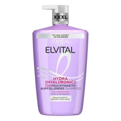 Obrázek L&#039;Oréal Paris Elvital Hydra Hyaluronic hydratační XXL šampon pro lesklé vlasy, hyaluron zvýšení vlhkosti a ochranu, dlouhotrvající vlhkost péče, 1000 ml
