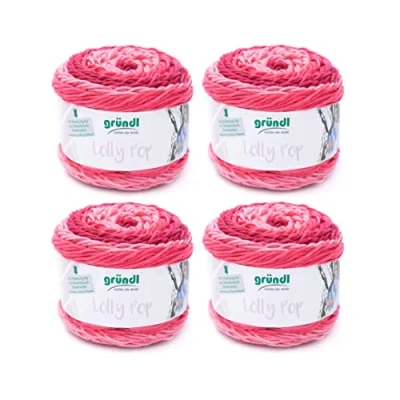 Obrázek Gründl Lolly Pop háčkovací a pletací příze (vlněná pratelná univerzální 100 % polyakryl, 150 g / 240 m, tloušťka jehlic: 5 6, 4 x g), růžová swirl, 24 10 cm