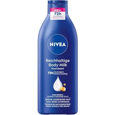 Obrázek NIVEA Vydatné tělové mléko, intenzivně pečující tělový krém s čistou hyaluronem, mandlovým olejem a hloubkovou péčí sérum, mléko pro suchou pokožku (400 ml)