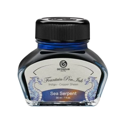 Obrázek Octopus Fluids Sea Serpent Sheen Ink, plnicí inkoust v inkoustové sklenici, barevný inkoust, modrý, 30 ml