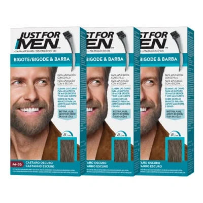 Obrázek Just For Men Farbgel für Bart und Schnurrbart, natürliches Aussehen, lange Haltbarkeit, Dunkelbraun, M 35, 3 Stück