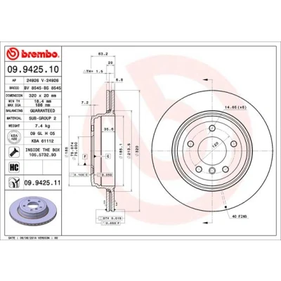 Obrázek Brzdový kotouč BREMBO 09.9425.11