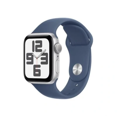 Obrázek Apple Watch SE 2024 40mm Prata (Modrý Silikonový Náramek S/M)
