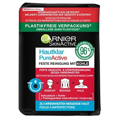 Obrázek Garnier Pevné čištění, bez plastů, s uhlím a kyselinou salicylovou pro problematickou pleť, zmírňuje nečistoty pleti během jednoho týdne, SkinActive, čistá 100 g