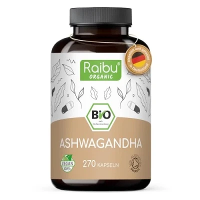 Obrázek Ashwagandha kapsle bio (270 kapslí s 2400 mg v denní dávce) vysoká dávka I kořenový prášek ve vysoké kvalitě bez přísad německé produkce Raibu