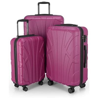Obrázek suitline kufr na kolečkách ve 3 velikostech, Sada kufrů skořepinový cestovní (55 cm, 66 76 cm) dvojitá kolečka, Magenta,