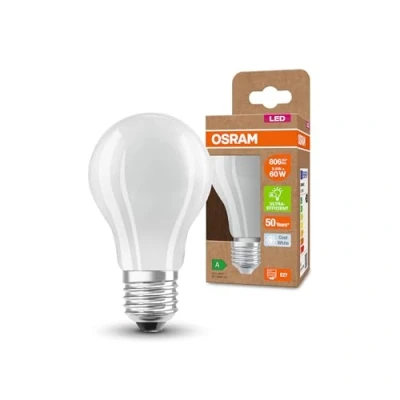 Obrázek Osram LED SUPERSTAR+ CLASSIC A GL FR 60 žárovka s paticí E27, klasický tvar pístu, bílá, 3,6 W, 806 lm, 4000 K, studené bílé světlo, až % úspora energie ve srovnání se standardními