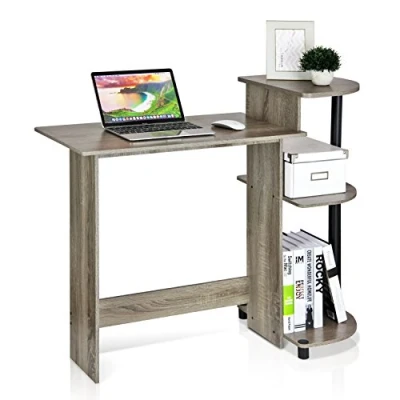 Obrázek Furinno Compact Computer Schreibtisch, PC Tisch, Bürotisch, mit Regalen, Französische Eiche/Schwarz, 99 (Breite) x 85.3 (Höhe) 39.4 (Tiefe) cm