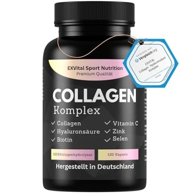 Obrázek Kolagenová kyselina hyaluronová komplex, 120 kolagenových kapslí z pastviny, obohacené o biotin, vitamín C, B2, zinek a selen, 1000 mg hydrolyzátu kolagenu denně