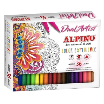 Obrázek Alpino Color Experience 36 Dual Artist Marker Pens mit zwei Spitzen: Brush Tip und Fine Lettering Mandala Kit