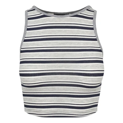 Obrázek Urban Classics Ladies RIB Stripe Cropped TOP Top, Ženy, Velikost: XL, Navy/white/grey