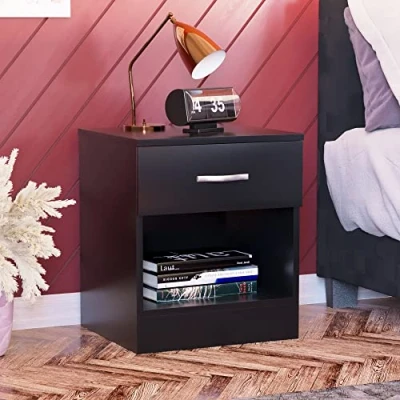 Obrázek Vida Designs schwarz Nachttisch Schublade, Nachttisch, 1 Metall Griffe &amp; Läufer