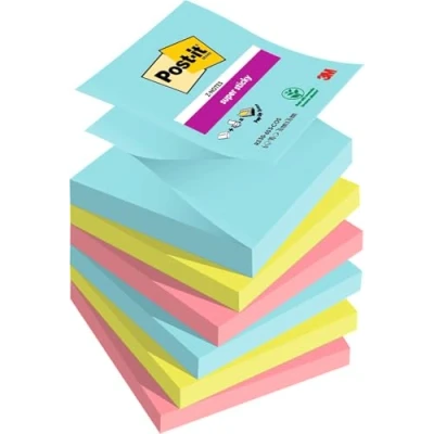 Obrázek Post it Super Sticky Z Notes, Cosmic Collection, balení se 6 bloky, 90 listů na blok, 76 mm x mm, růžová, modrá, zelená extra silně lepicí poznámkový blok pro poznámky, seznamy úkolů a vzpomínky