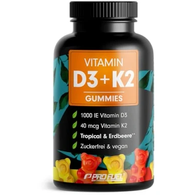 Obrázek Vitamín D3 + K2 gumy 60x, každý s 1000 IU vitamínem 40 mcg vitamínu optimálně vysoké dávky 100% bez cukru a veganské laboratorně testováno certifikátem zásoba na 4 měsíce