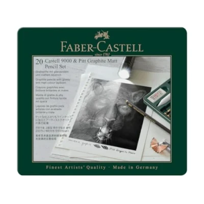 Obrázek Faber Castell 115224 sada tužek Pitt Graphite Matt &amp; 9000, 20dílná, vč. papírové stěrky, gumy, modelovací gumy a ořezávátka