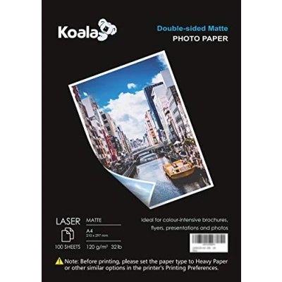 Obrázek KOALA Fotopapier für Laserdrucker, Doppelseitig, Matt, A4, 120 g/m², 100 Blatt. Geeignet zum Drucken von Fotos, Zertifikaten, Broschüren, Flyern, Faltblättern, Grußkarten, Kalendern, Kunst