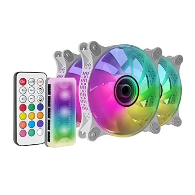 Obrázek MARSGAMING Mars Gaming MF 3DKIT bílá, Kit 3 ARGB 360 12cm ventilátor, 3D Infinity Mirror, antivibrační systém, Controller, RF dálkové ovládání, plně kompatibilní