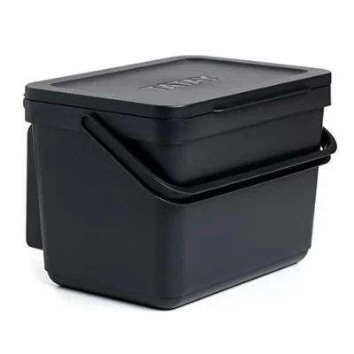 Obrázek TATAY Biomülleimer Küche mit Halterung, 6L Fassungsvermögen, Polypropylen, aus 100% recyceltem Material. Farbe Schwarz. Maßnahmen 26,5 x 20,5 18,5 cm