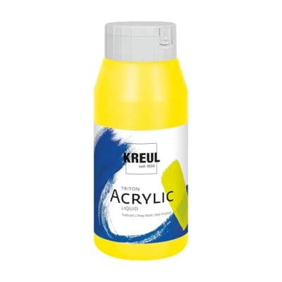 Obrázek KREUL 641532 Solo Goya Triton akrylová barva pravá žlutá, láhev 750 ml, rychle a matně schnoucí, na vodní bázi, ve studiové kvalitě, mnohostranně použitelná, dobře kryjící vydatná