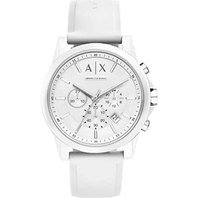 Obrázek Armani Exchange Pánské chronograf, silikonové hodinky, velikost pouzdra 44 mm, bílá., Popruh