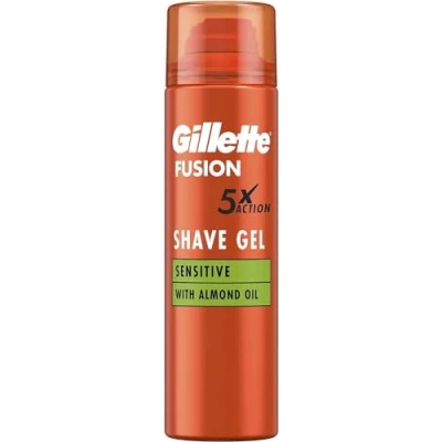 Obrázek Gillette Fusion péče o vousy gel na holení pánský (200 ml), s mandlovým olejem, pro citlivou pokožku, 5násobným účinkem: čistí, hydratuje, chrání, osvěžuje a zklidňuje, dárek muže