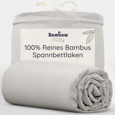 Obrázek Bambaw napínací prostěradlo 180 x 200 bambus, 35 cm výška můstku, měkké a hebké bambusové ložní prádlo, prodyšné letní prostěradlo, hypoalergenní chladicí