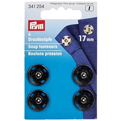 Obrázek Prym Knoflíky zacvakávací, kovové, černé, 17 mm, 4 kusy,