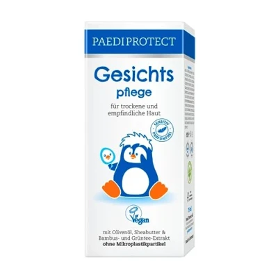 Obrázek PAEDIPROTECT péče o obličej krém pro miminka a děti 75 ml, bez parfému &amp; mikroplastů, na suchá, citlivá pokožka, veganské pečující látky, zklidňující pleť, dětskou