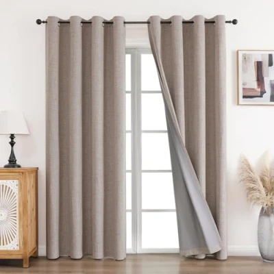 Obrázek CUCRAF závěs 100% neprůhledný plátěný s oky zatemňovací závěsy záclony plátno výška 245 x š 140 cm, 2dílná sada, termoizolační ochrana proti chladu, protihluková izolace pro obývací