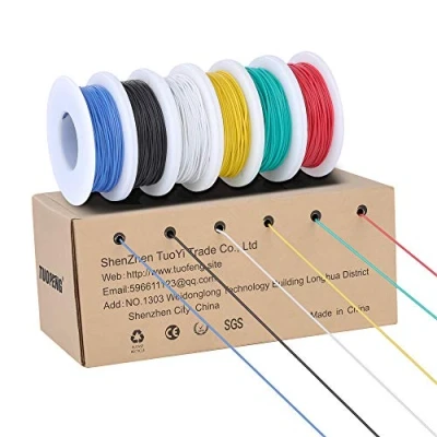 Obrázek TUOFENG Sada 30 AWG elektronických kabelů, 0,05 mm² flexibilní silikonový drát, každá barva cívky 20 metrů, 60V pocínovaný měděný drát