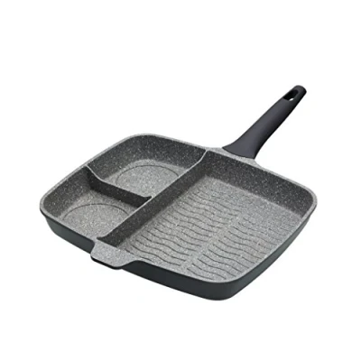 Obrázek MasterClass Guss Aluminium Antihaftbeschichtung 3 in 1 Mehrzweck Grillpfanne, All One , mit Edelstahlboden und abgeteilten Grillbereichen, Grau