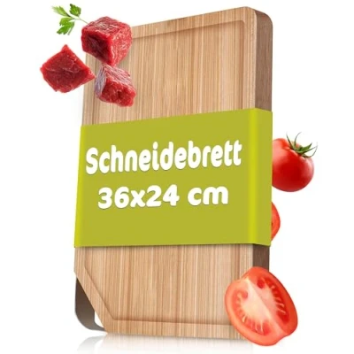 Obrázek RÖSLE Krájecí prkénko s rukojetí z ušlechtilé oceli, 36 x 24 cm Vysoce kvalitní Dřevo jilmového dřeva, dřevěné na univerzální použití, kuchyňské