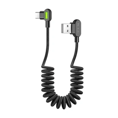 Obrázek mcdodo kabel USB C na A 2. 0 krátký, 90 stupňů 3A QC 4.0, spirálový může od 0,3 m do 1,5