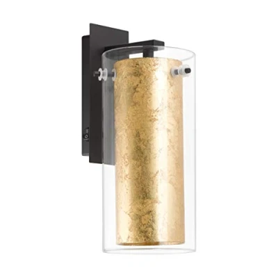 Obrázek EGLO Nástěnná lampa Pinto Gold, 1 žárovkové nástěnné svítidlo, materiál: ocel, barva: černá, sklo: čirá, zlatá, objímka: E27, vč. vypínače