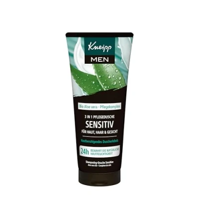 Obrázek Kneipp MEN 3 v 1 sprcha svěží a citlivá, s povzbuzující vůní, přírodním komplexem péče bio aloe vera, veganská, pH pleťová, 200 ml