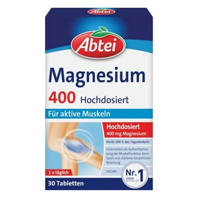 Obrázek Abtei hořčík 400 ve vysokých dávkách pro aktivní svaly bez lepku, laktózy a veganské 30 tablet