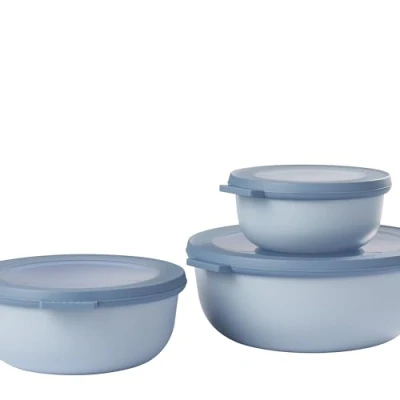 Obrázek Mepal 3dílná sada multimisek Cirqula Round dózy na potraviny s víkem vhodné jako úložný box, lednice, mraznička a nádobí do mikrovlnné trouby 350 ml, 750 ml &amp; 1250 Nordic Blue