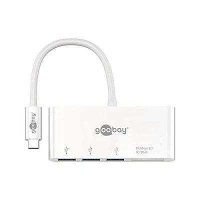 Obrázek Goobay 62097 USB C Multiport adaptér se třemi 3. 0 přípojkami + čtečka karet pro SD / MMC A microSD paměťové karty na 3x
