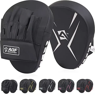 Obrázek AQF Boxing Pads für Training Punching Muay Thai Rex Leder Gebogene Boxhandschuhe MMA, Kickboxen, Karate, Sparring &amp; Kampfsportarten (Silver)
