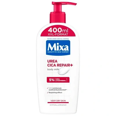 Obrázek Mixa urea cica Body Lotion XXL, s ureou &amp; regeneračním panthenolem, zklidňující a ochranné tělové mléko, pro suchou pokožku, vysoce snášené, zabraňuje podráždění kůže před repair+, 400 ml