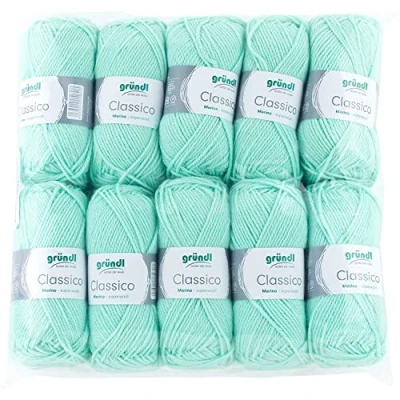 Obrázek Gründl Classico vlna (OEKO TEX® certifikovaná pletací příze z 50 % střižní vlny (Merino) &amp; polyakryl, g/120 m, tloušťka jehlic: 3,5 4,5, 10 klubko á g), mátová