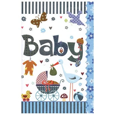 Obrázek Susy Card 40009858 Pozdrav k narození / chlapce &quot;kočárek, čáp&quot;, rozměry: 17 x 11 0, 1 cm