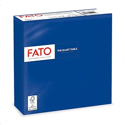 Obrázek FATO Einweg Papierservietten, Ideal für informelle Mittagessen und Buffets, Packung mit 50 Servietten, Größe 33x33, 4 fach gefaltet, 2 lagig, Farbe Mitternachtsblau, 100% reines Zellulosepapier
